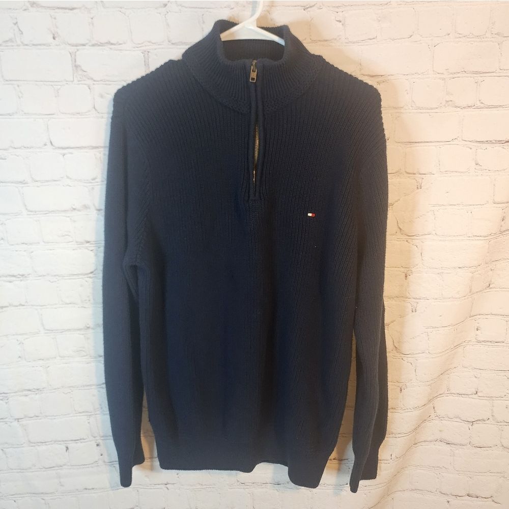 Men's Tommy Hilfiger Zip-up Black Sweater, Size Large